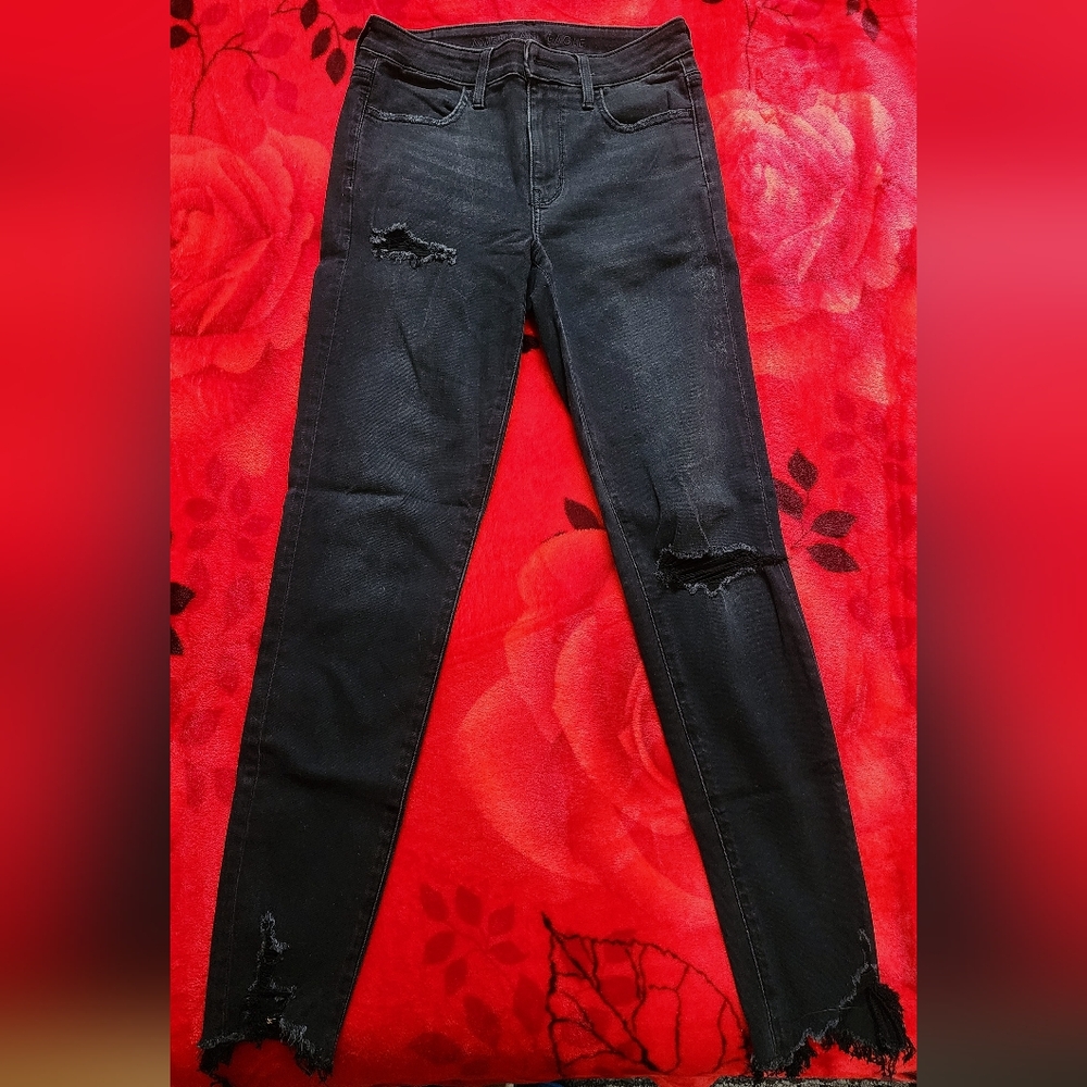 American Eagle Outfitters Black Ripped High Rise Jeggings